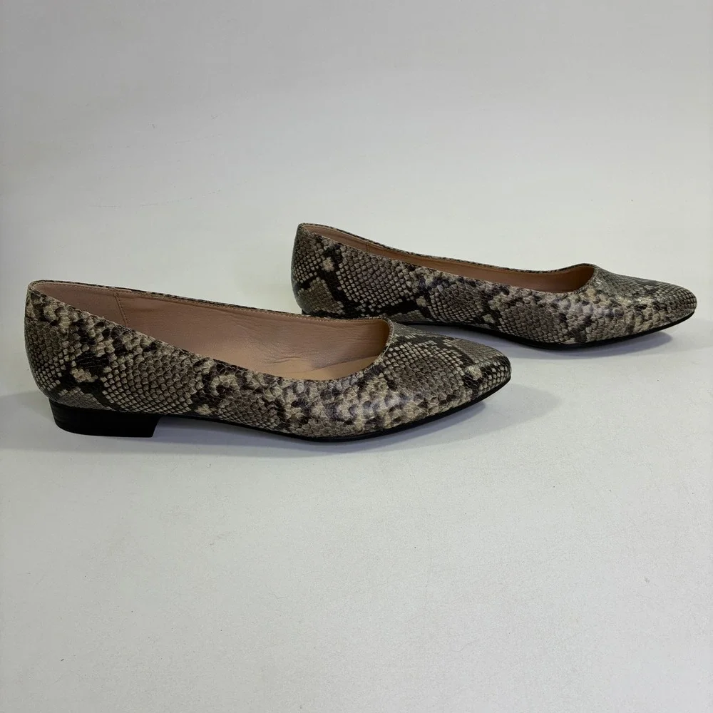 Lauren Blackwell Derrie Snakeskin Print Pointed Toe Flats Grey Brown 9.5M